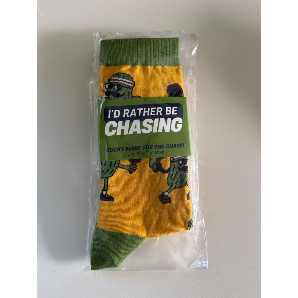 I'd Rather Be Chasing Pickleball Socks OSFM Yellow Green Novelty‎ Graphic Crew